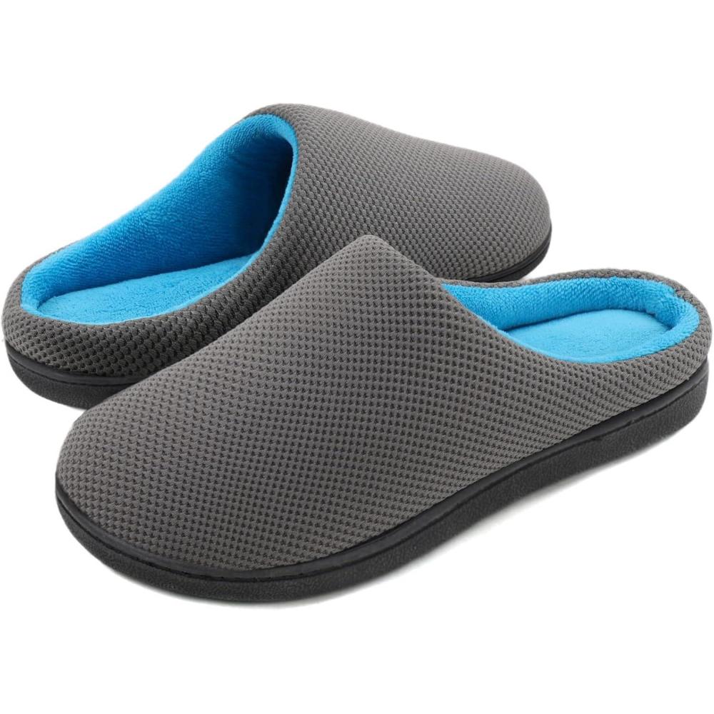 imageWishcotton Mens Memory Foam Slippers Indoor Outdoor Cozy House Shoes with Sturdy Rubber Sole