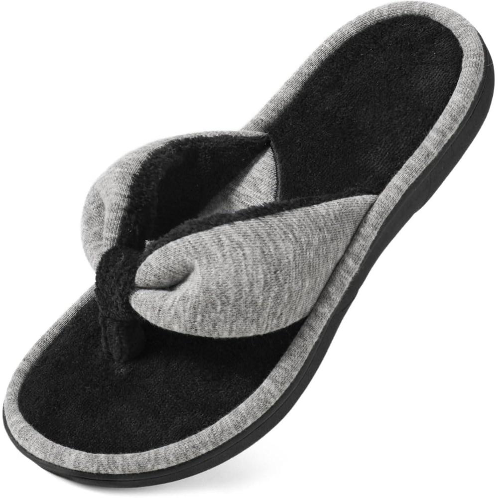 imageWishcotton Womens Memory Foam Spa Thong Flip Flops Cozy Indoor Slippers Ladies Summer Lightweight Open Toe House SandalsGrey