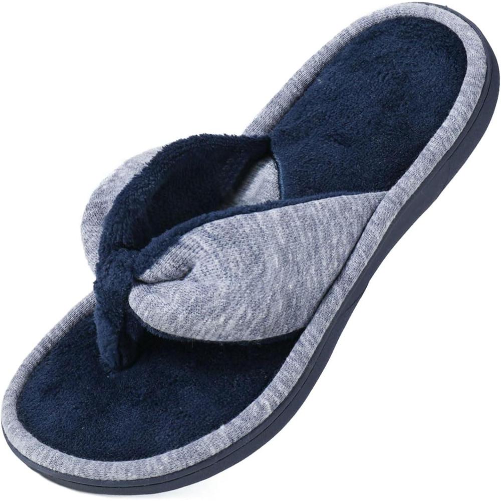 imageWishcotton Womens Memory Foam Spa Thong Flip Flops Cozy Indoor Slippers Ladies Summer Lightweight Open Toe House SandalsNavy
