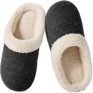 Wishcotton Women’s Lamb-rub Sherpa House Slippers Memory Foam Indoor Outdoor(Black)
