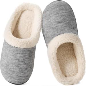 Wishcotton Women’s Lamb-rub Sherpa House Slippers Memory Foam Indoor Outdoor(Grey)