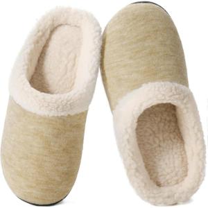 Wishcotton Women’s Lamb-rub Sherpa House Slippers Memory Foam Indoor Outdoor(Oatmeal)