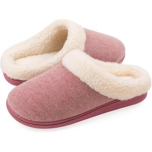 Wishcotton Women’s Lamb-rub Sherpa House Slippers Memory Foam Indoor Outdoor(Pink)