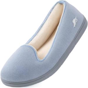 Wishcotton Women’s Lightweight Memory Foam Closed – Back Slippers, Comfy Non – Slip House Shoes for Indoor & Outdoor(Light Blue)