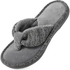 Wishcotton Women’s Memory Foam Spa Thong Flip Flops Cozy Indoor Slippers, Ladies Summer Lightweight Open Toe House Sandals(Light Grey)