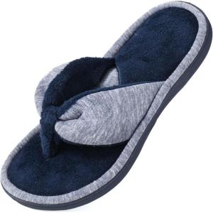 Wishcotton Women’s Memory Foam Spa Thong Flip Flops Cozy Indoor Slippers, Ladies Summer Lightweight Open Toe House Sandals(Navy)