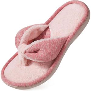 Wishcotton Women’s Memory Foam Spa Thong Flip Flops Cozy Indoor Slippers, Ladies Summer Lightweight Open Toe House Sandals(Pink)
