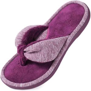 Wishcotton Women’s Memory Foam Spa Thong Flip Flops Cozy Indoor Slippers, Ladies Summer Lightweight Open Toe House Sandals(Wine)