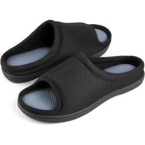 Zizor Men’s Memory Foam Open Toe Slippers, Slip On Breathable House Shoes with Indoor Outdoor Anti-Skid Rubber Sole