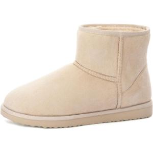 Zizor Women’s Cozy Short Bootie Slippers, Winter Warm Hard Bottom House Shoes with Fuzzy Lining(Beige)