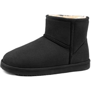Zizor Women’s Cozy Short Bootie Slippers, Winter Warm Hard Bottom House Shoes with Fuzzy Lining(Black)