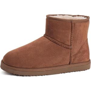 Zizor Women’s Cozy Short Bootie Slippers, Winter Warm Hard Bottom House Shoes with Fuzzy Lining(Chestnut)