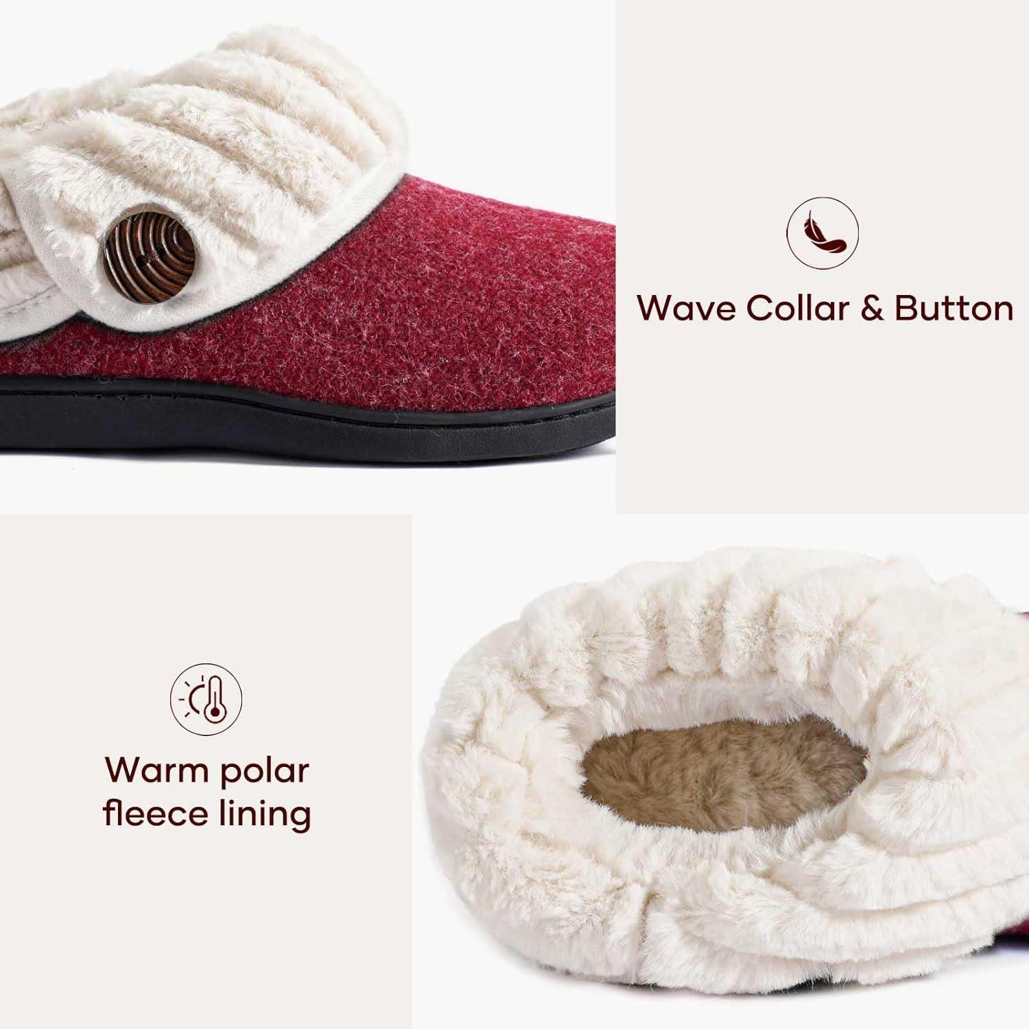 imageWishcotton Womens Wool Cozy Memory Foam Winter Slippers Indoor Outdoor with Fuzzy Faux Fur CollarWine