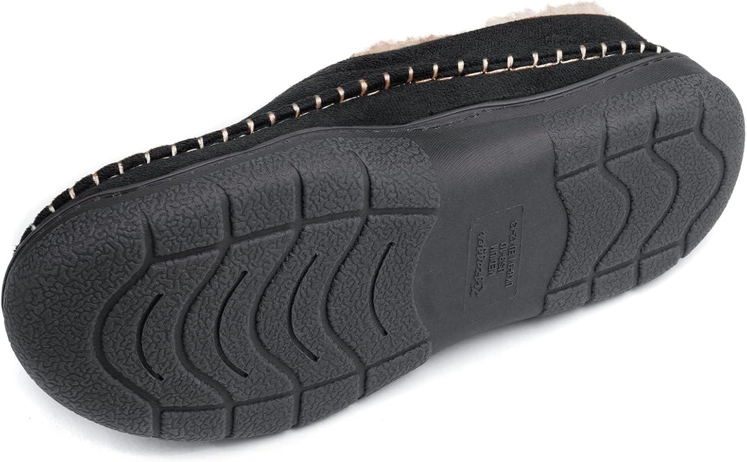 imageZigzagger Mens Slip On Moccasin Slippers IndoorOutdoor Warm Fuzzy Comfy House Shoes Fluffy Wide Loafer SlippersBlack