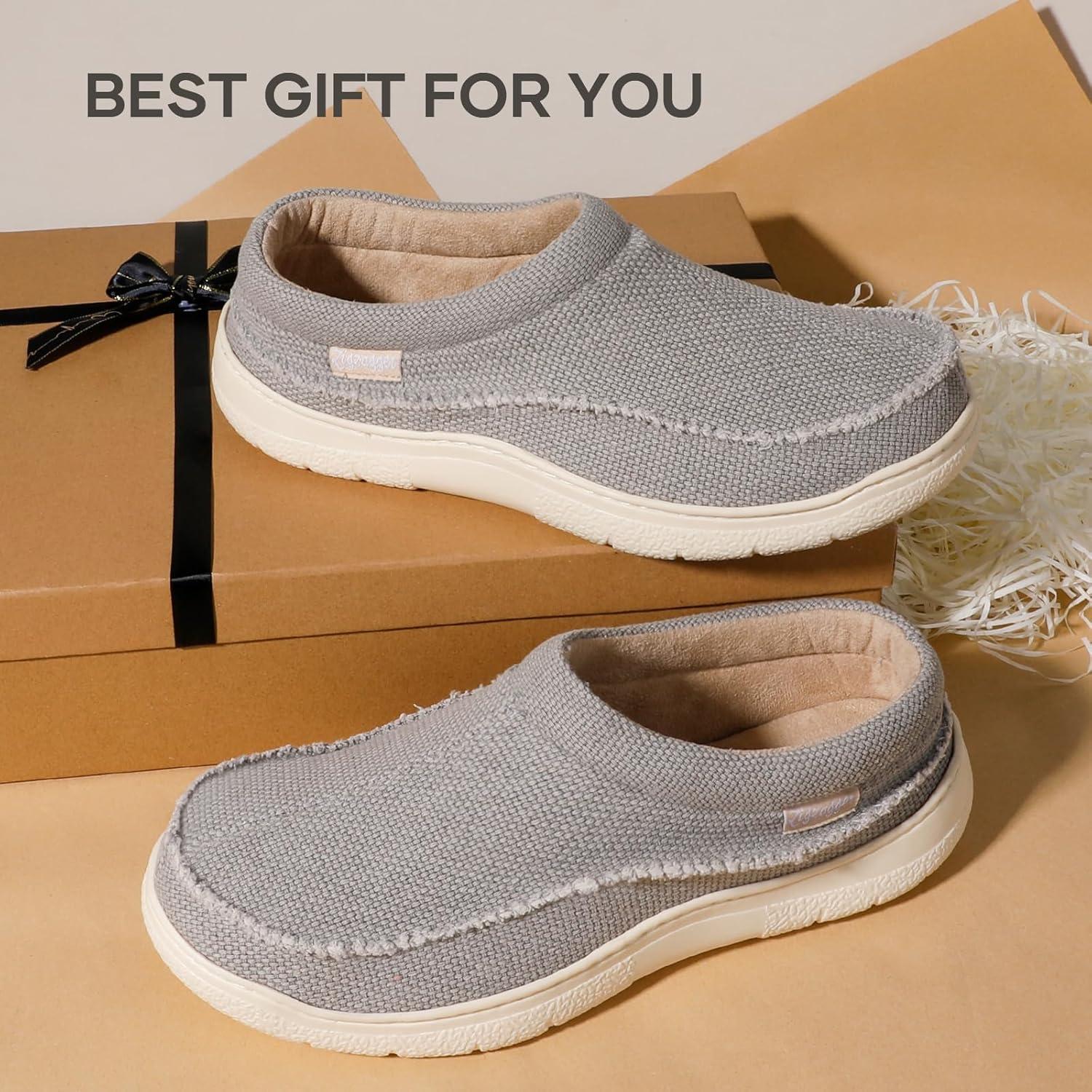imageZigzagger Mens Slip On Moccasin Slippers IndoorOutdoor Warm Fuzzy Comfy House Shoes Fluffy Wide Loafer SlippersLight Grey