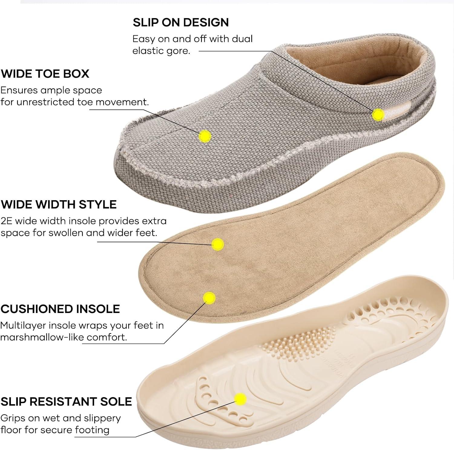 imageZigzagger Mens Slip On Moccasin Slippers IndoorOutdoor Warm Fuzzy Comfy House Shoes Fluffy Wide Loafer SlippersLight Grey