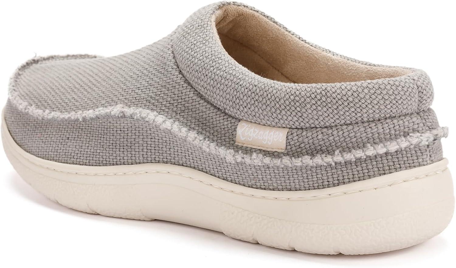 imageZigzagger Mens Slip On Moccasin Slippers IndoorOutdoor Warm Fuzzy Comfy House Shoes Fluffy Wide Loafer SlippersLight Grey