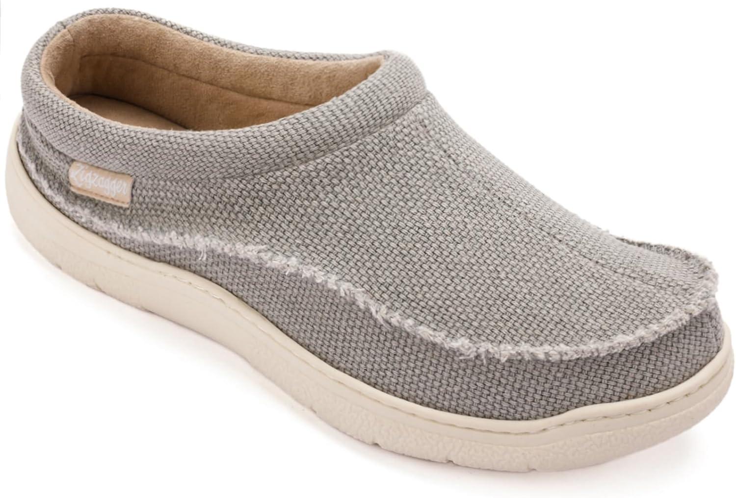 imageZigzagger Mens Slip On Moccasin Slippers IndoorOutdoor Warm Fuzzy Comfy House Shoes Fluffy Wide Loafer SlippersLight Grey