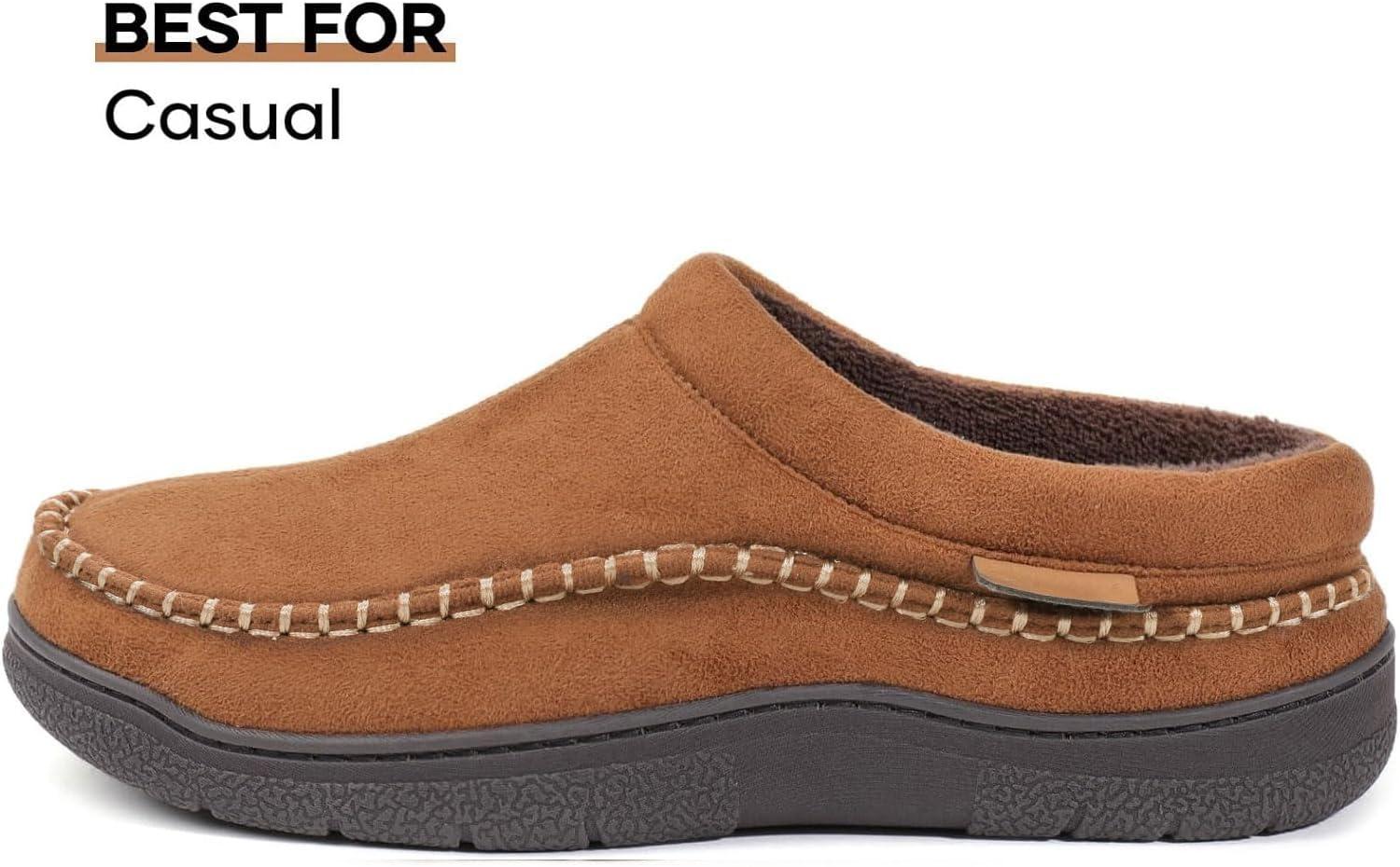 imageZigzagger Mens Slip On Moccasin Slippers IndoorOutdoor Warm Fuzzy Comfy House Shoes Fluffy Wide Loafer SlippersPumpkin