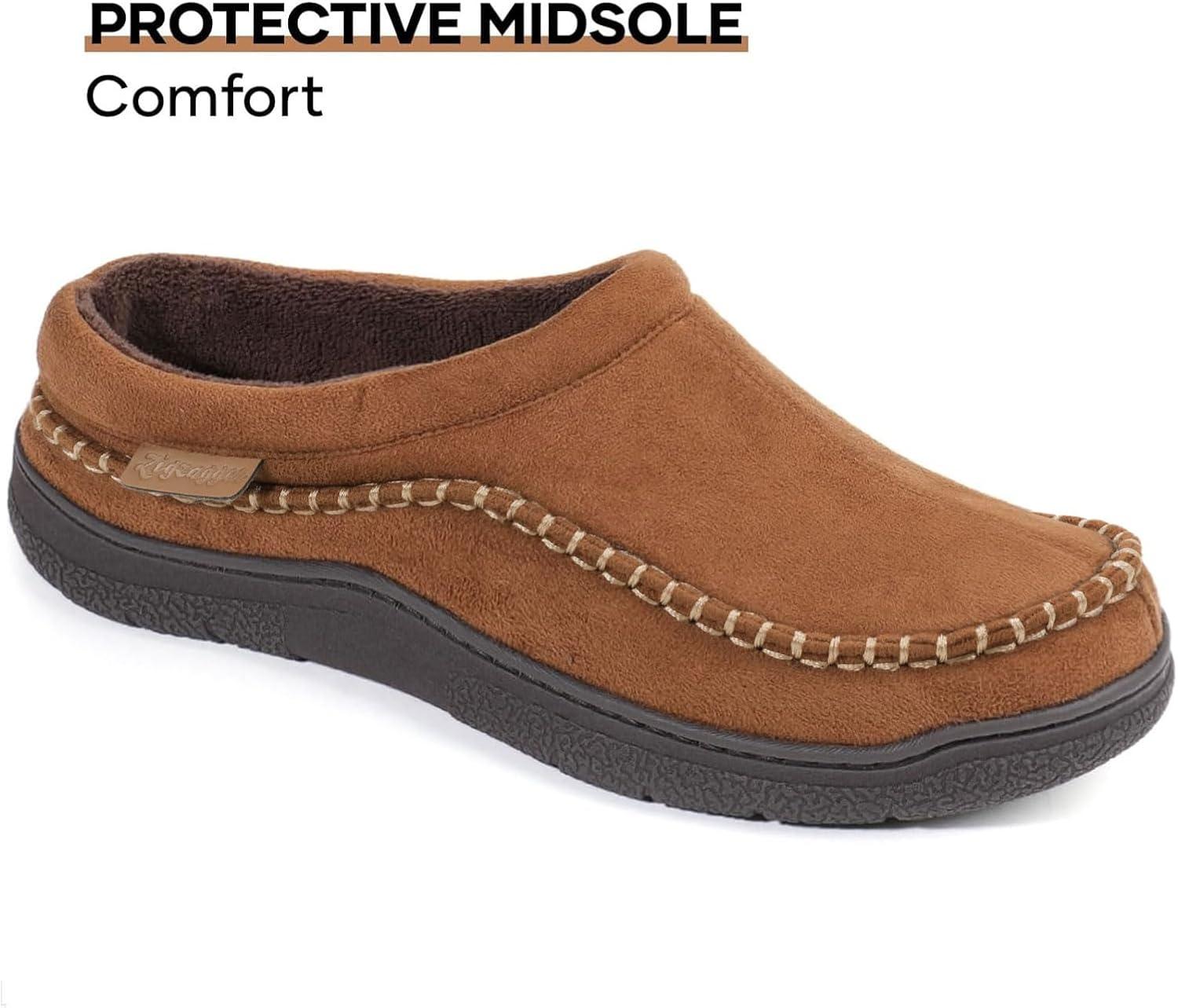 imageZigzagger Mens Slip On Moccasin Slippers IndoorOutdoor Warm Fuzzy Comfy House Shoes Fluffy Wide Loafer SlippersPumpkin