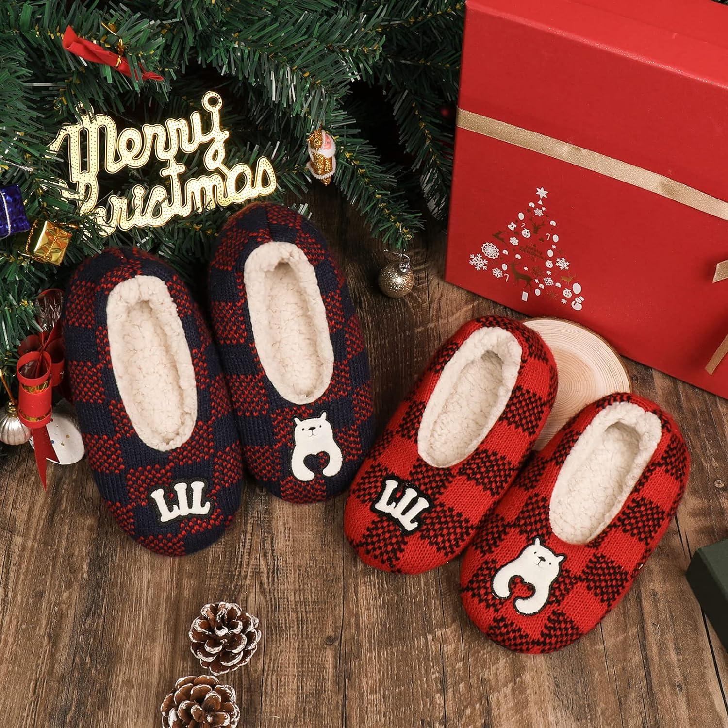 imageZizor Warm Christmas Slippers for Family Bear Kid Slippers for Girls Boys Winter House Shoes for Child Indoor