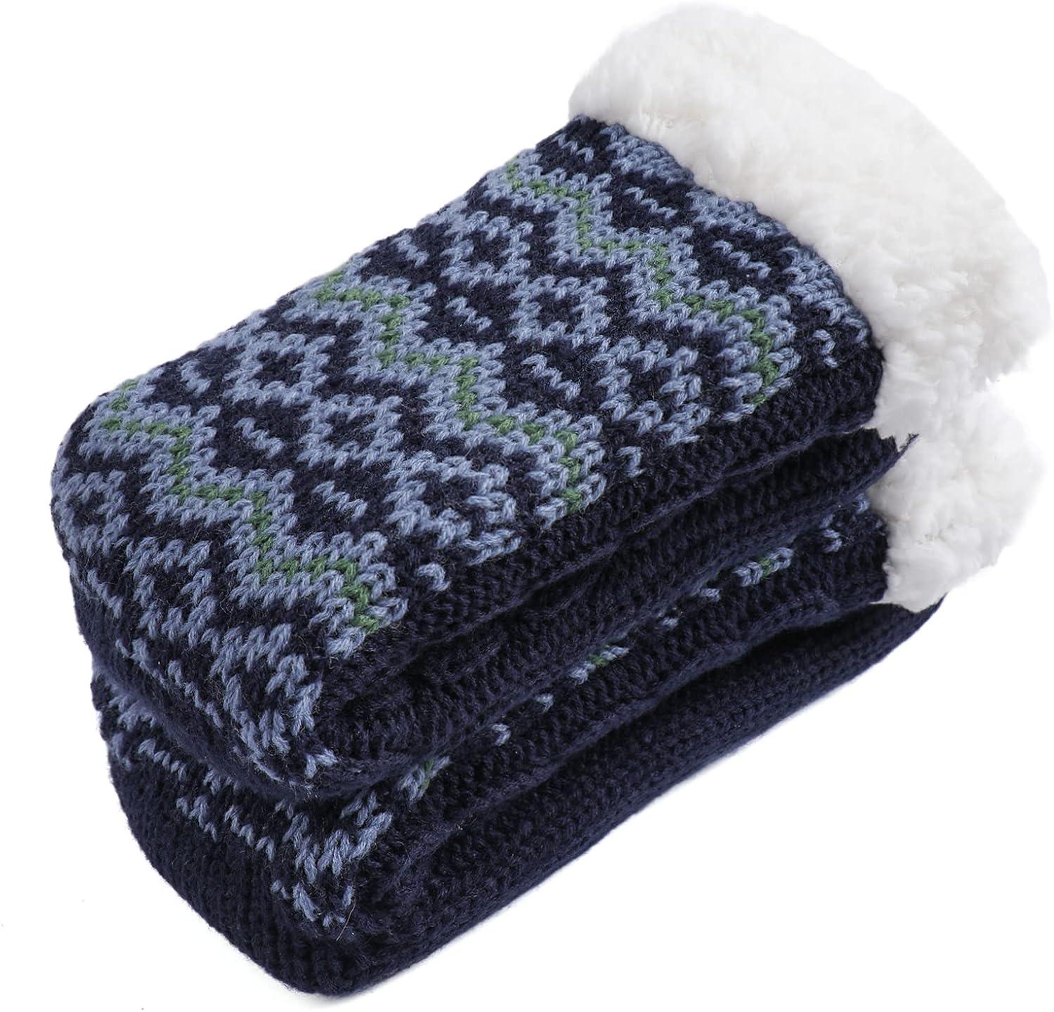 imageZizor Womens Cozy Knitted Slipper Socks with Warm Fuzzy Fleecelined and Grippers Navy Blue Size 8511