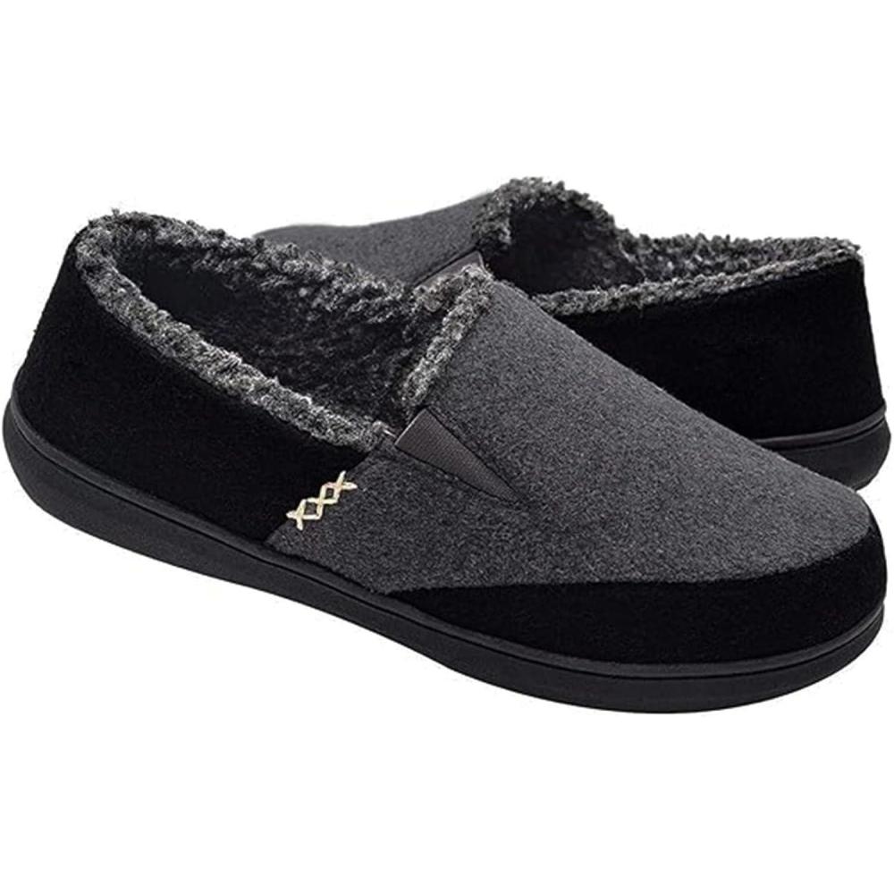 imageZigzagger Mens Comfy Wool Slippers Indoor Outdoor House Shoes Warm Soft Fur Fuzzy Fleece Lined Memory Foam Sole with Suede UpperGrey