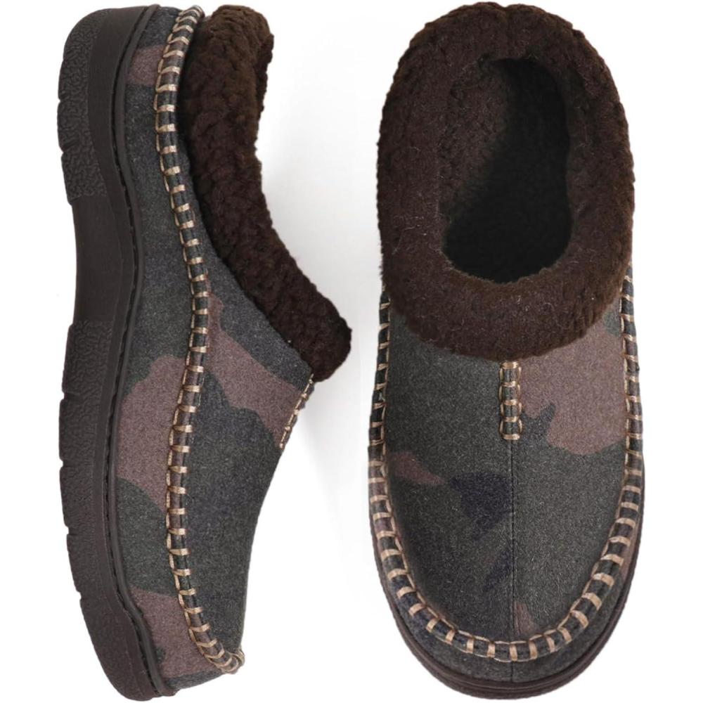 imageZigzagger Mens Slip On Moccasin Slippers IndoorOutdoor Warm Fuzzy Comfy House Shoes Fluffy Wide Loafer SlippersCamouflage Black