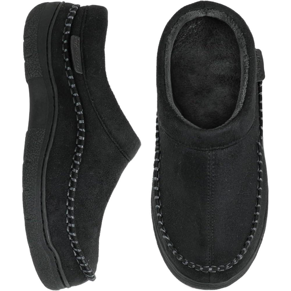 imageZigzagger Mens Slip On Moccasin Slippers IndoorOutdoor Warm Fuzzy Comfy House Shoes Fluffy Wide Loafer SlippersJet Black
