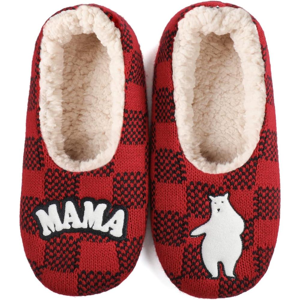 imageZizor Mama Bear Slipper Socks with Nonslip Grippers Comfy Fuzzy Thick Floor Socks with Warm Soft Fluffy Sherpa Fleece Lining for Mom