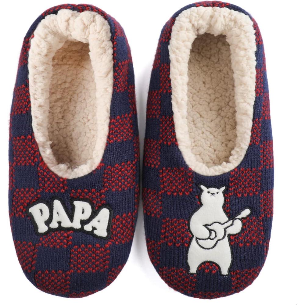 imageZizor Papa Bear Slipper Socks with Nonslip Grippers Comfy Fuzzy Thick Floor Socks with Warm Soft Fluffy Sherpa Fleece Lining for Dad