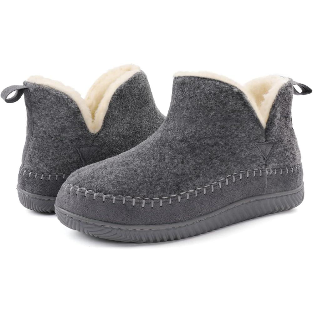 imageZizor Womens Moccasin Bootie Slippers with Cosy Memory Foam Ladies Toasty Slip on House Shoes with Hard Outdoor Indoor Rubber SoleGrey