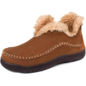 Wishcotton Men’s Moccasin Bootie Slippers With Cozy Memory Foam, Winter Warm Fuzzy Indoor Outdoor House Shoes(Camel)
