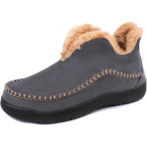 Wishcotton Men’s Moccasin Bootie Slippers With Cozy Memory Foam, Winter Warm Fuzzy Indoor Outdoor House Shoes(Grey)