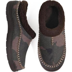 Zigzagger Men’s Slip On Moccasin Slippers, Indoor/Outdoor Warm Fuzzy Comfy House Shoes, Fluffy Wide Loafer Slippers(Camouflage Black)