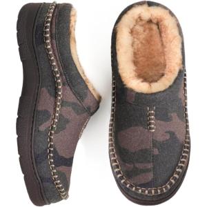 Zigzagger Men’s Slip On Moccasin Slippers, Indoor/Outdoor Warm Fuzzy Comfy House Shoes, Fluffy Wide Loafer Slippers(Camouflage Camel)
