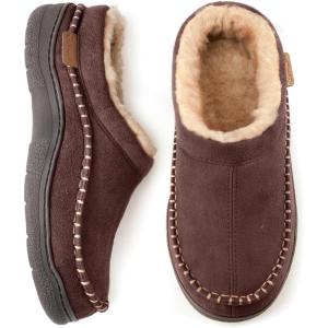 Zigzagger Men’s Slip On Moccasin Slippers, Indoor/Outdoor Warm Fuzzy Comfy House Shoes, Fluffy Wide Loafer Slippers(Coffee)