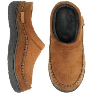 Zigzagger Men’s Slip On Moccasin Slippers, Indoor/Outdoor Warm Fuzzy Comfy House Shoes, Fluffy Wide Loafer Slippers(Cold Tawny)