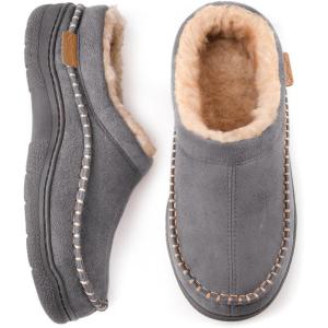 Zigzagger Men’s Slip On Moccasin Slippers, Indoor/Outdoor Warm Fuzzy Comfy House Shoes, Fluffy Wide Loafer Slippers(Grey)