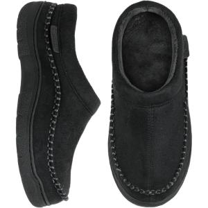 Zigzagger Men’s Slip On Moccasin Slippers, Indoor/Outdoor Warm Fuzzy Comfy House Shoes, Fluffy Wide Loafer Slippers(Jet Black)