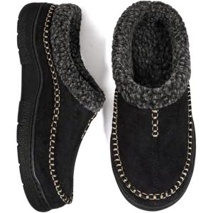 Zigzagger Men’s Slip On Moccasin Slippers, Indoor/Outdoor Warm Fuzzy Comfy House Shoes, Fluffy Wide Loafer Slippers(Lamb Black)