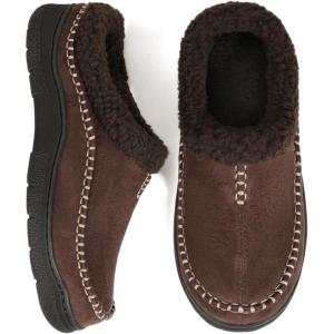 Zigzagger Men’s Slip On Moccasin Slippers, Indoor/Outdoor Warm Fuzzy Comfy House Shoes, Fluffy Wide Loafer Slippers(Lamb Coffee)