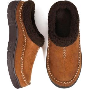 Zigzagger Men’s Slip On Moccasin Slippers, Indoor/Outdoor Warm Fuzzy Comfy House Shoes, Fluffy Wide Loafer Slippers(Lamb Tan)
