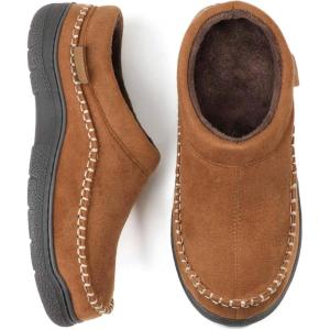 Zigzagger Men’s Slip On Moccasin Slippers, Indoor/Outdoor Warm Fuzzy Comfy House Shoes, Fluffy Wide Loafer Slippers(Pumpkin)
