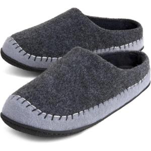 Zizor Men’s Felt Fabric Slip On Moccasin House Slippers, Indoor Outdoor Rubber Sole Hard Bottom