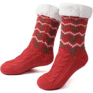 Zizor Women’s Cozy Knitted Slipper Socks with Warm Fuzzy Fleece-lined and Grippers