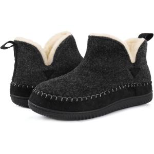 Zizor Women’s Moccasin Bootie Slippers with Cosy Memory Foam, Ladies’ Toasty Slip on House Shoes with Hard Outdoor Indoor Rubber Sole(Black)