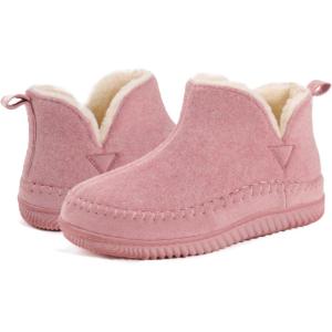 Zizor Women’s Moccasin Bootie Slippers with Cosy Memory Foam, Ladies’ Toasty Slip on House Shoes with Hard Outdoor Indoor Rubber Sole(Pink)