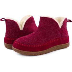 Zizor Women’s Moccasin Bootie Slippers with Cosy Memory Foam, Ladies’ Toasty Slip on House Shoes with Hard Outdoor Indoor Rubber Sole(Wine)