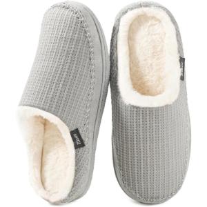 Zizor Women’s Moselle Fuzzy Moccasin House Slippers Memory Foam Indoor(Heather Grey)